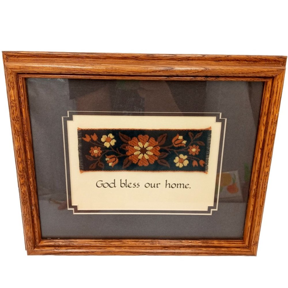 God Bless Our Home Needle Art Of The Old World Framed Flower Tapestry Textile Nu